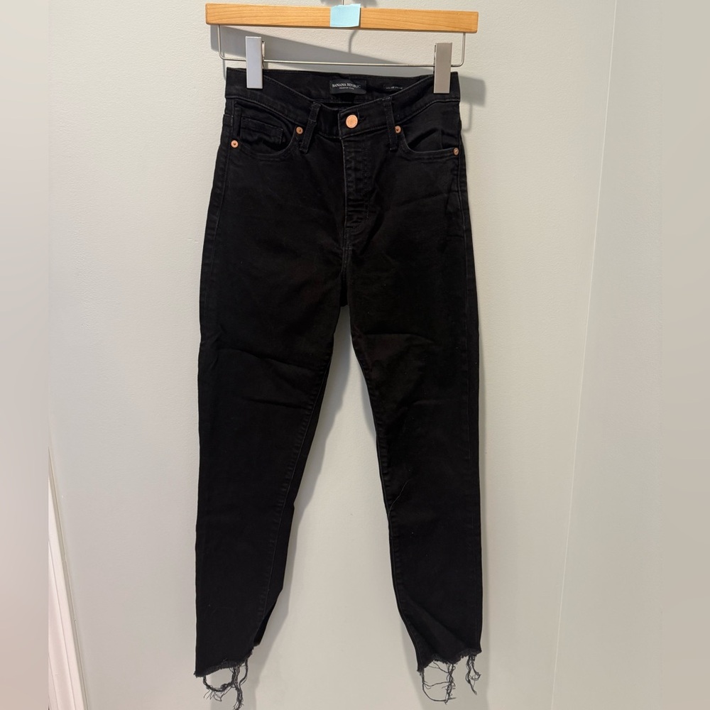Banana Republic Premium Denim High Rise Straight Fit Black Jeans Size 25